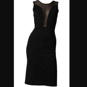 For Love and Lemons Fitted Black Midi Dress with Sheer Mesh Detail - Size XS